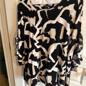 Alfani Black, White & Cream Abstract Ruffle Sleeve Blouse